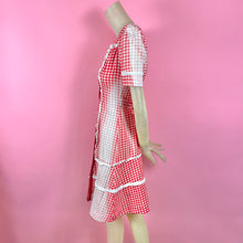 Load image into Gallery viewer, 1940s Sun Bleached Gingham Dress w/ Puff Sleeves & Eyelet Trim