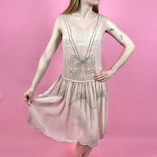 Load image into Gallery viewer, 1920s Silk Chiffon Dress w/ Rhinestone Bows