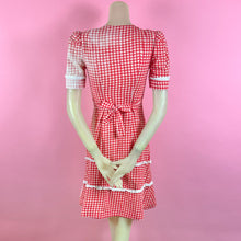 Load image into Gallery viewer, 1940s Sun Bleached Gingham Dress w/ Puff Sleeves & Eyelet Trim