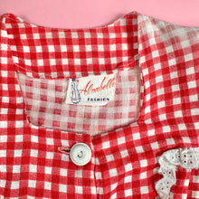 Load image into Gallery viewer, 1940s Sun Bleached Gingham Dress w/ Puff Sleeves & Eyelet Trim