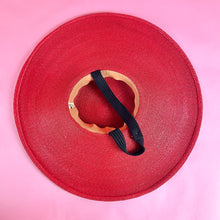 Load image into Gallery viewer, 1940s XL Lipstick Red Wide Brim Sun Hat w/ Oversized Ribbon