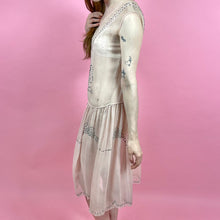 Load image into Gallery viewer, 1920s Silk Chiffon Dress w/ Rhinestone Bows