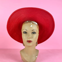 Load image into Gallery viewer, 1940s XL Lipstick Red Wide Brim Sun Hat w/ Oversized Ribbon