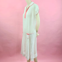 Load image into Gallery viewer, 1920s French Cotton Voile Tennis Dress With Pink Trim