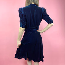 Load image into Gallery viewer, Late 1930s Sapphire Blue Velvet Dress
