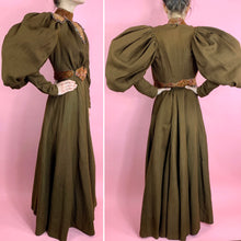 Load image into Gallery viewer, 1890s Leg O Mutton Dress With Printed Beaded Velvet Trim