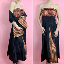 Load image into Gallery viewer, 1940s Strapless Striped Rayon Tafetta Dress With Matching Shawl