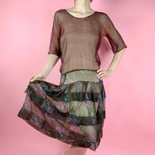 Load image into Gallery viewer, 1920s Silk Chiffon Color Block Dress With Deco Floral Print