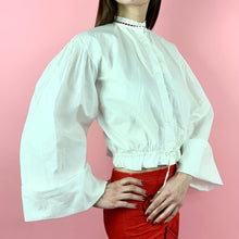 Load image into Gallery viewer, Victorian Cotton Blouse w/ Oversized Puff Sleeves & High lace collar