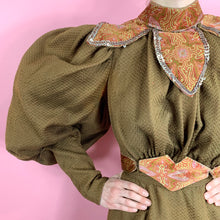 Load image into Gallery viewer, 1890s Leg O Mutton Dress With Printed Beaded Velvet Trim