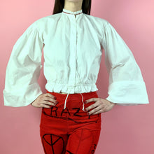 Load image into Gallery viewer, Victorian Cotton Blouse w/ Oversized Puff Sleeves & High lace collar