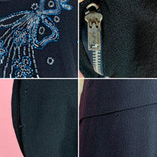 Load image into Gallery viewer, 1940s Black Rayon Crepe Dress With Beaded Neckline