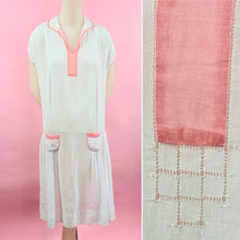 Load image into Gallery viewer, 1920s French Cotton Voile Tennis Dress With Pink Trim