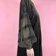 Load image into Gallery viewer, 1920s Silk Velvet Bohemian Dress With Beaded & Embroidered Balloon Sleeves