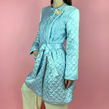 Load image into Gallery viewer, 1940s Baby Blue Quilted Satin Robe w/ Oversized Button