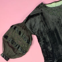 Load image into Gallery viewer, 1920s Silk Velvet Bohemian Dress With Beaded & Embroidered Balloon Sleeves