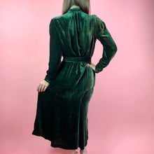 Load image into Gallery viewer, 1930s Emerald Green Silk Velvet Dress w/ Button Trim