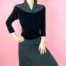 Load image into Gallery viewer, Late 1930s/ Early 40s Rayon Crepe Dress w/ Velvet Blocking