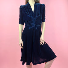 Load image into Gallery viewer, Late 1930s Sapphire Blue Velvet Dress