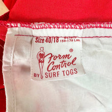 Load image into Gallery viewer, 1950s Lipstick Red Faille Swimsuit w/ Heart Trim