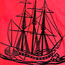 Load image into Gallery viewer, 1950s Bright Red Circle Skirt w/ Flocked Ships/ Waves
