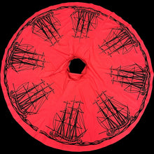 Load image into Gallery viewer, 1950s Bright Red Circle Skirt w/ Flocked Ships/ Waves