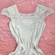 Load image into Gallery viewer, 1920s "Hentriette" Weber Paris Silk Nightgown w/ Cherub Embroidered Netting & Pintucks