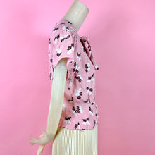 Load image into Gallery viewer, 1940s Pink Rayon Blouse w/ Novelty Bow Print & Oversized Bow
