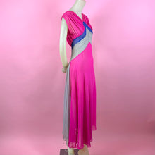 Load image into Gallery viewer, 1930s Silk Chiffon Hot Pink/ Cobalt Blue Color Block Evening Gown