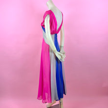 Load image into Gallery viewer, 1930s Silk Chiffon Hot Pink/ Cobalt Blue Color Block Evening Gown