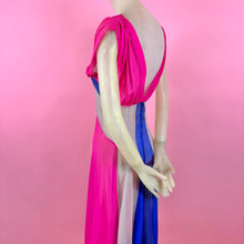 Load image into Gallery viewer, 1930s Silk Chiffon Hot Pink/ Cobalt Blue Color Block Evening Gown