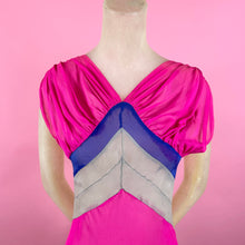 Load image into Gallery viewer, 1930s Silk Chiffon Hot Pink/ Cobalt Blue Color Block Evening Gown