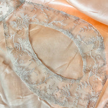 Load image into Gallery viewer, 1930s Deadstock NRA Label Peach Silk Satin Robe w/ Intricate Lace Inserts & Net Skirt