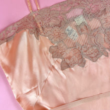 Load image into Gallery viewer, 1930s Deadstock NRA Label Peach Silk Satin Step-In w/ Sheer Striped Floral Lace Inserts