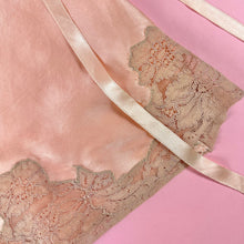 Load image into Gallery viewer, 1930s Peach Silk Charmeuse Step-In w/ Sheer Striped Floral Lace Inserts