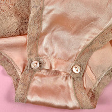 Load image into Gallery viewer, 1930s Peach Silk Charmeuse Step-In w/ Sheer Striped Floral Lace Inserts