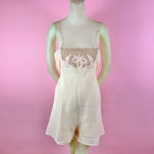 Load image into Gallery viewer, 1930s Deadstock Light Pink Silk Step-In w/ Lace Insert, Leaves & Bow