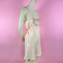 Load image into Gallery viewer, 1930s Deadstock Light Pink Silk Step-In w/ Lace Insert, Leaves & Bow