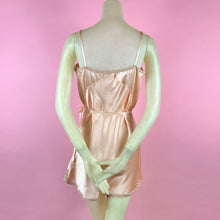 Load image into Gallery viewer, 1930s Peach Silk Charmeuse Step-In w/ Sheer Striped Floral Lace Inserts