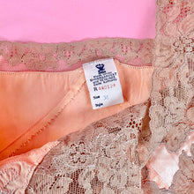 Load image into Gallery viewer, 1930s Deadstock NRA Label Peach Silk Satin Slip Dress w/ Floral Swag Lace Inserts