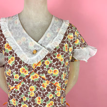 Load image into Gallery viewer, 1930s Deco Printed House Dress w/ Ruffled Collar & Sleeves