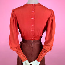 Load image into Gallery viewer, 1940s Beaded Monogram Tomato Red Pleated Blouse
