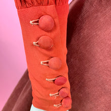 Load image into Gallery viewer, 1940s Beaded Monogram Tomato Red Pleated Blouse