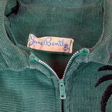 Load image into Gallery viewer, 1940s Emerald Green Corduroy Dress w/ Flocked Velvet Elephants