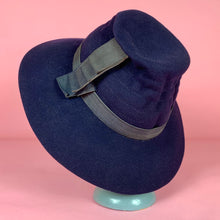 Load image into Gallery viewer, 1930s Jaunty Navy Blue Fur Felt Fedora