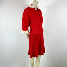 Load image into Gallery viewer, 1940s 5 Piece Red Wool Knit Set w/ White Fur Trim