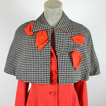 Load image into Gallery viewer, 1940s Mademoiselle Juliette Tweed Cape w/ Big Red Bows