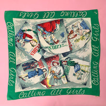 Load image into Gallery viewer, 1940s "Calling All Girls" Magazine Cover Novelty Print Scarf
