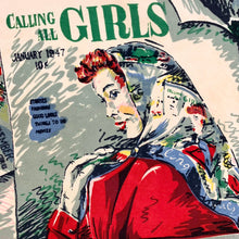 Load image into Gallery viewer, 1940s "Calling All Girls" Magazine Cover Novelty Print Scarf