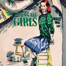 Load image into Gallery viewer, 1940s "Calling All Girls" Magazine Cover Novelty Print Scarf